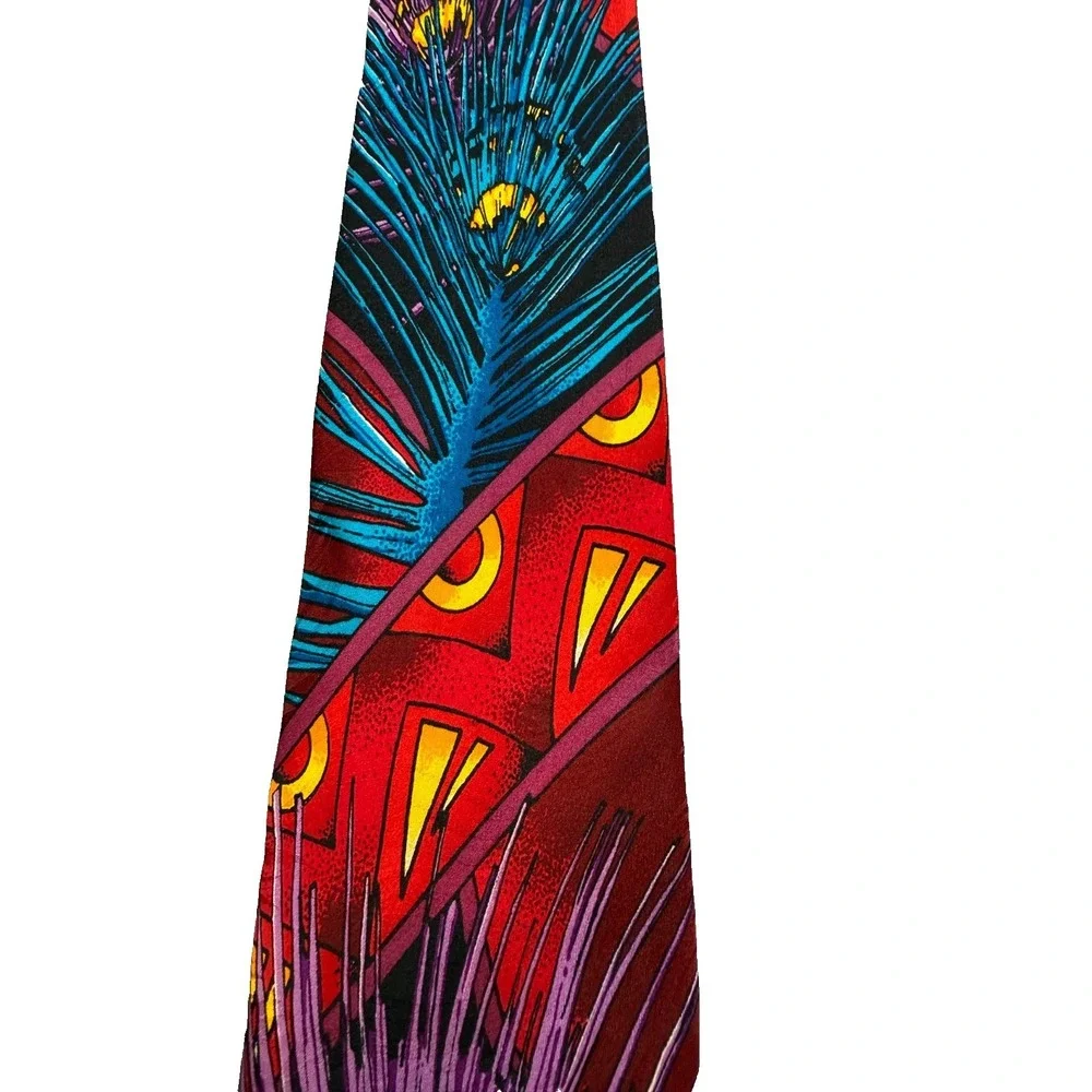 VTG Rush Limbaugh Tie Red Purple Blue Peacock Feather Silk USA Made 90s Abstract